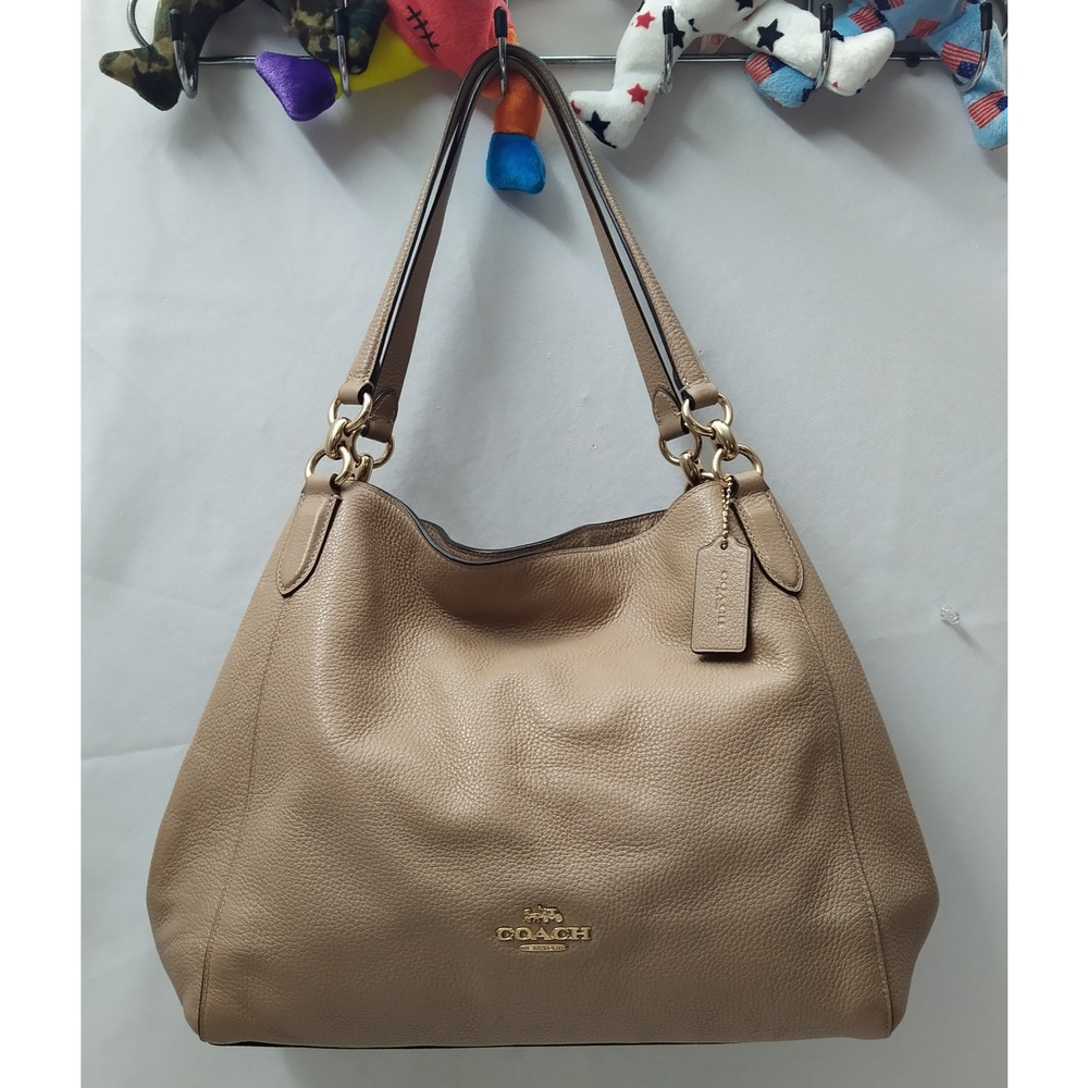Coach Hallie Beige Leather 3 Compartments Shoulder Bag - Picture 6 of 16